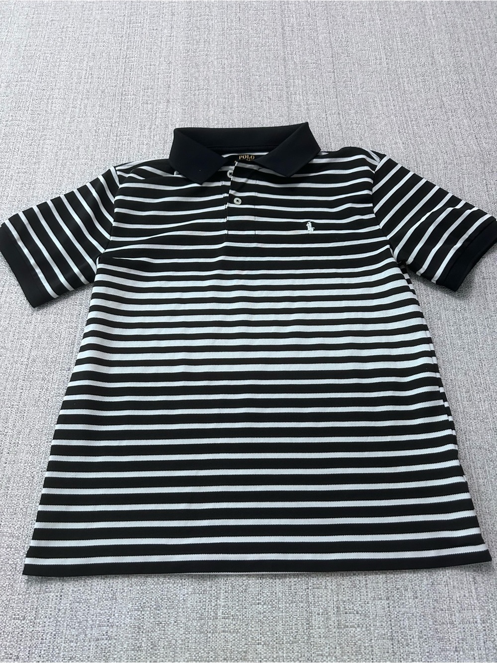 Polo by Ralph Lauren Black and White Striped Short-Sleeve Polo Size 14/16 Youth